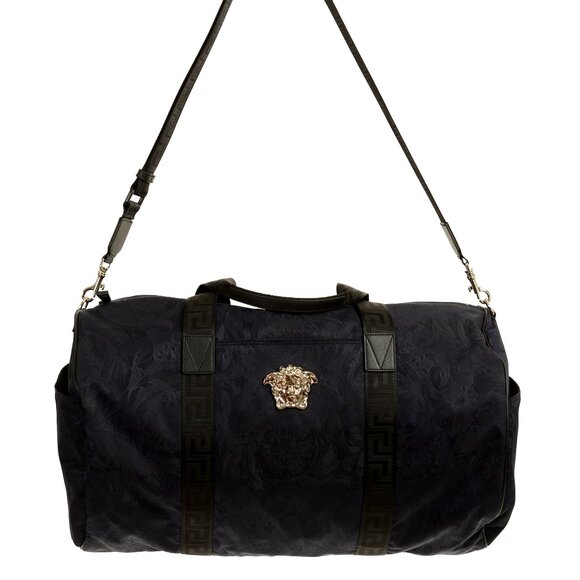 Versace Navy Heritage Print Silver Medusa Fabric Large Travel Gym Duffle Bag - Picture 1 of 9
